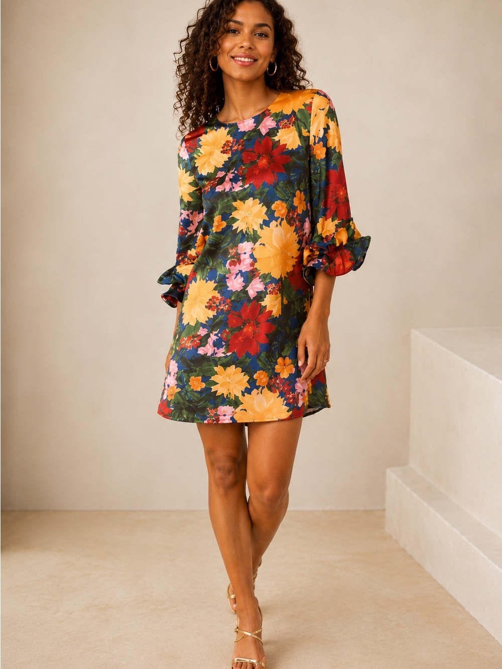 Abbey Glass Full Bloom Floral Shift Dress M Multi-Color NWT
